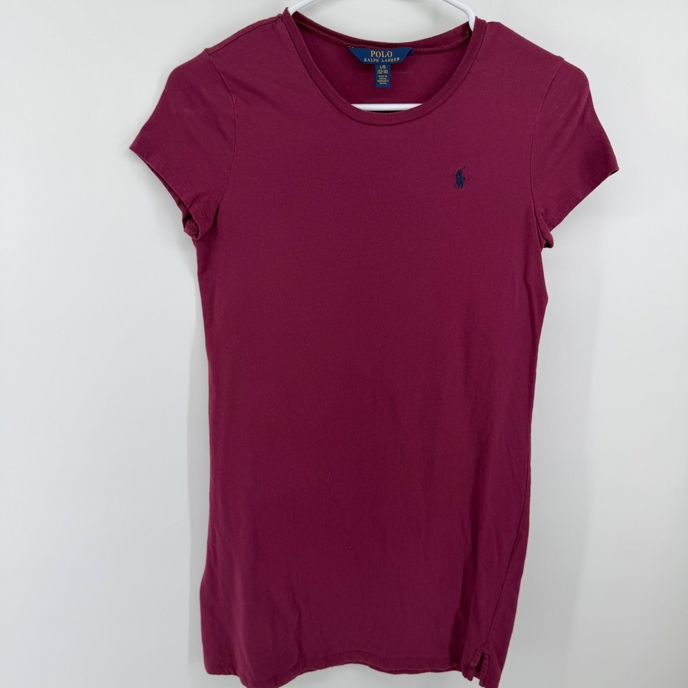 Polo Ralph Lauren Girls Burgundy Maroon Short Sleeve Crew Neck Pony Tee L 12-14